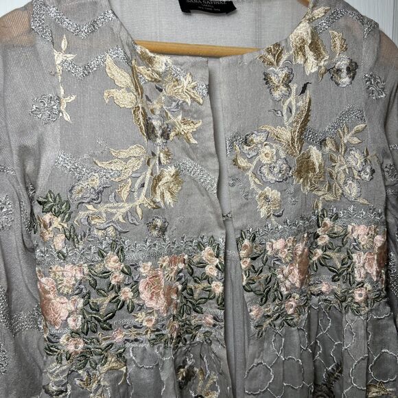 Sana Safinaz Embroidered Open Front Coat Jacket Small Fairycore Ethereal Floral - Picture 2 of 14